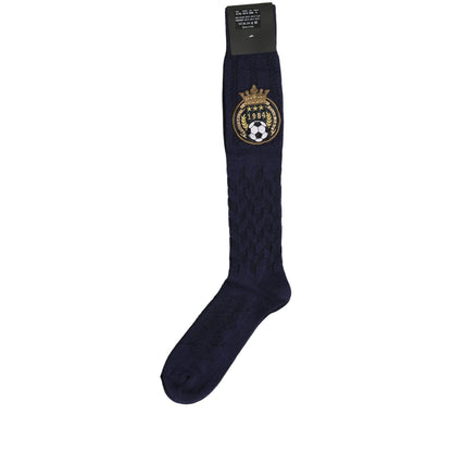 Dolce & Gabbana Navy Blue Wool Crest Logo Knee High Accessory Socks
