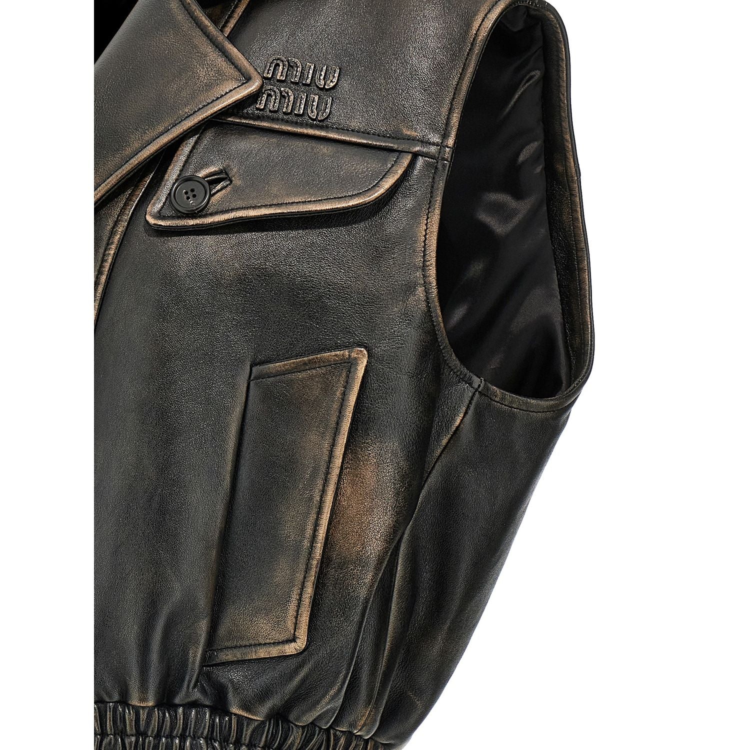 Miu Miu Brown Lamb Leather Sleeveless Jacket