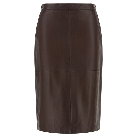 Max Mara Brown Lamb Leather Midi Skirt