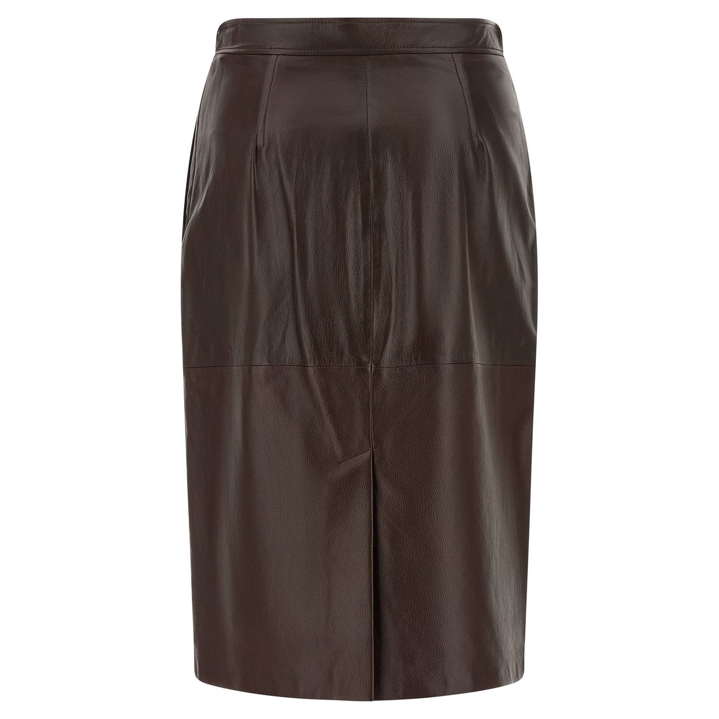 Max Mara Brown Lamb Leather Midi Skirt