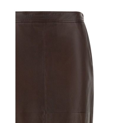 Max Mara Brown Lamb Leather Midi Skirt