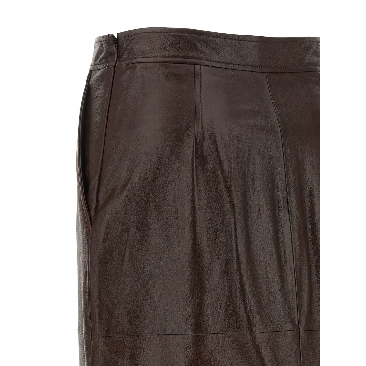 Max Mara Brown Lamb Leather Midi Skirt
