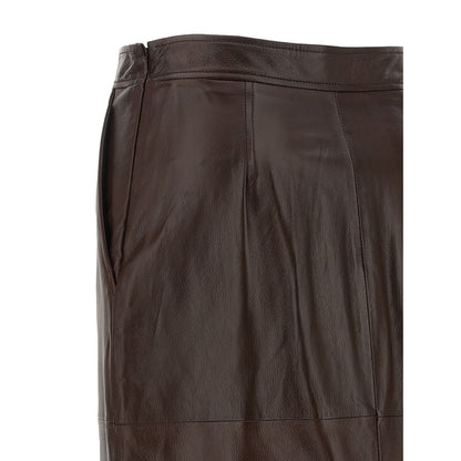 Max Mara Brown Lamb Leather Midi Skirt