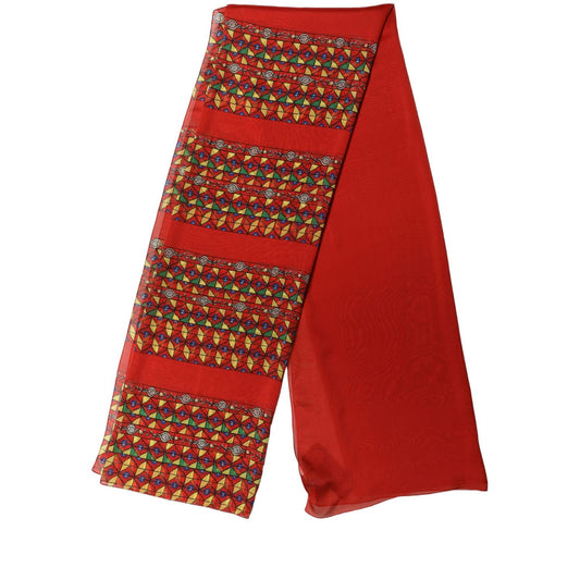 Dolce & Gabbana Red Silk Geometric Print Shawl Stole Scarf