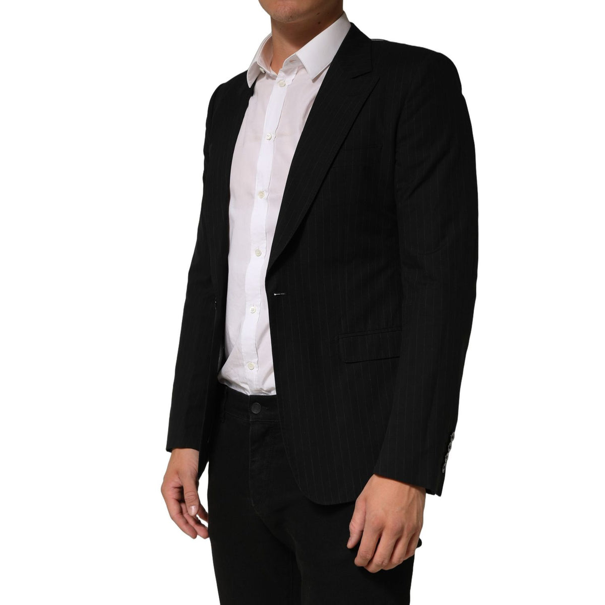 Dolce & Gabbana Black Pinstripe Men Single Breasted Jacket