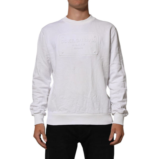 Dolce & Gabbana White Logo Embossed Cotton Sweatshirt Sweater