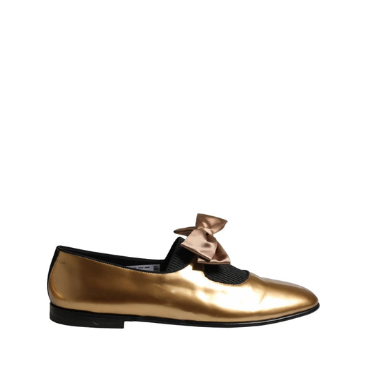 Dolce & Gabbana Metallic Gold Leather Flats Loafers Shoes