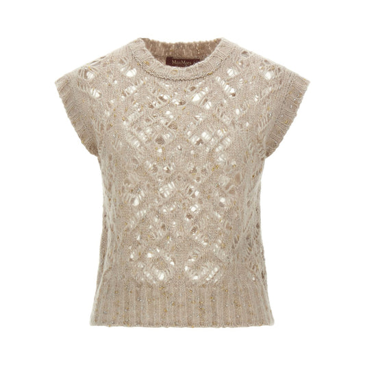 Max Mara Beige Alpaca Leather Sleeveless Jacket
