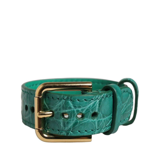 Dolce & Gabbana Green Embossed Leather Gold Buckle Belt Strap Bracelet