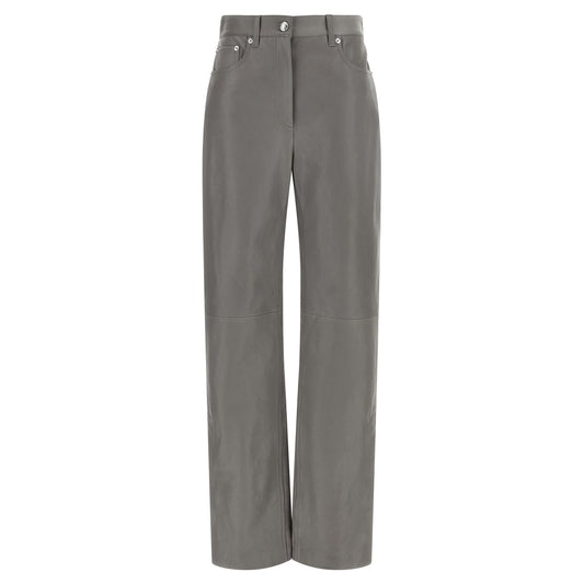 Sportmax Gray Lamb Leather Casual Pants