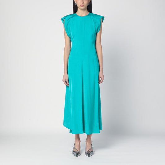 Victoria Beckham Peacock colour midi dress with hooded sleeves 1125WDR006143BVI/Q_VIBEC-PE_111