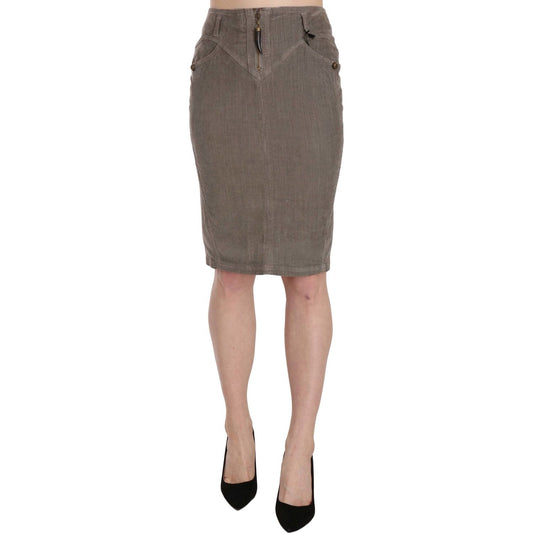 Just Cavalli Chic Gray Pencil Skirt with Logo Details Just Cavalli Dim Gray