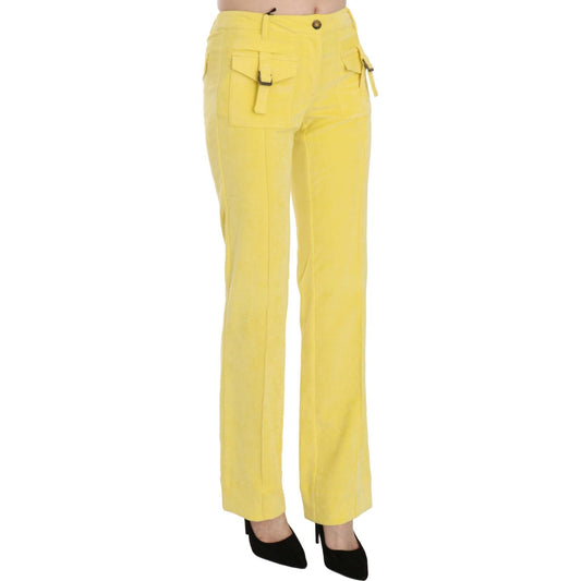 Just Cavalli Chic Yellow Corduroy Mid Waist Pants Just Cavalli Light Goldenrod