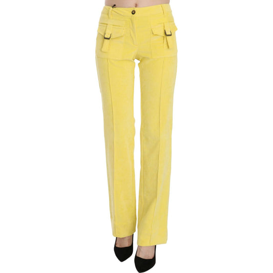 Just Cavalli Chic Yellow Corduroy Mid Waist Pants Just Cavalli Light Goldenrod