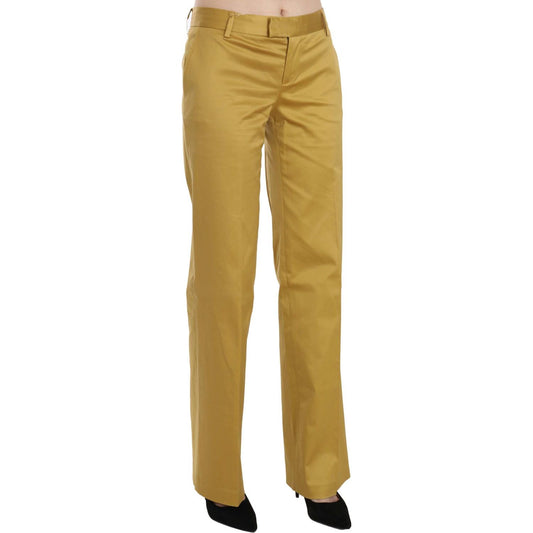Just Cavalli Mustard Mid Waist Tailored Cotton Pants Just Cavalli Dark Goldenrod