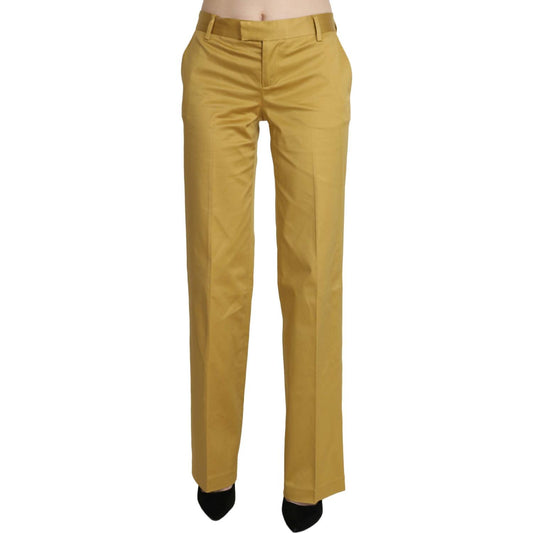 Just Cavalli Mustard Mid Waist Tailored Cotton Pants Just Cavalli Dark Goldenrod