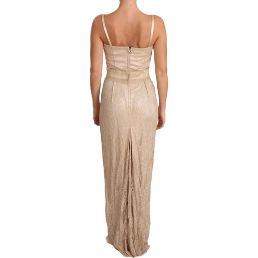 Dolce & Gabbana Elegant Beige Sheath Floor-Length Dress Dolce & Gabbana Rosy Brown