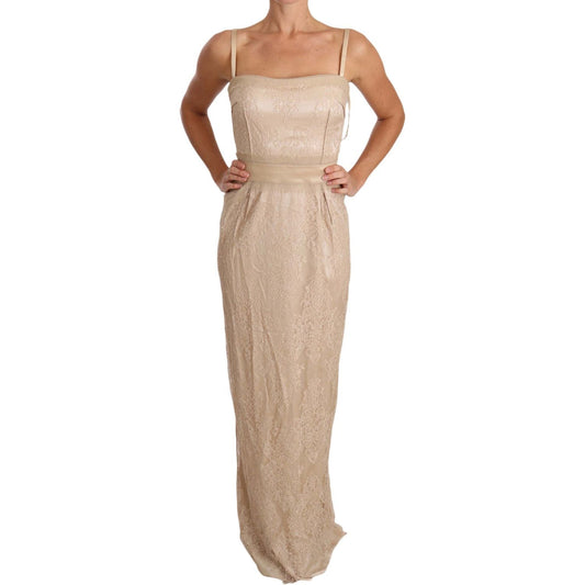 Dolce & Gabbana Elegant Beige Sheath Floor-Length Dress Dolce & Gabbana Rosy Brown