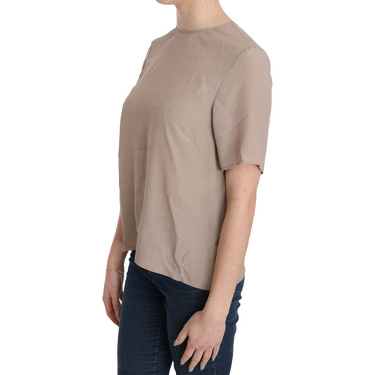 Dolce & Gabbana Elegant Beige Silk Blend Crew Neck Blouse Dolce & Gabbana Rosy Brown