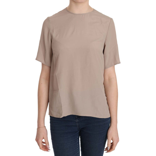 Dolce & Gabbana Elegant Beige Silk Blend Crew Neck Blouse Dolce & Gabbana Rosy Brown