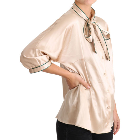 Dolce & Gabbana Elegant Beige Silk Blend Blouse Top Dolce & Gabbana Wheat