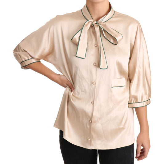 Dolce & Gabbana Elegant Beige Silk Blend Blouse Top Dolce & Gabbana Wheat