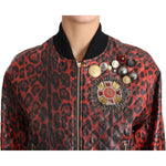 Dolce & Gabbana Red Leopard Button Crystal Leather Jacket JKT2419-42