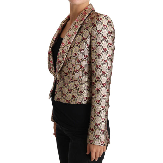 Dolce & Gabbana Glittering Gold Floral Sequined Blazer Jacket Coats & Jackets Dolce & Gabbana Dark Slate Gray