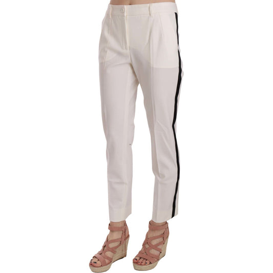 Dolce & Gabbana Elegant White Stripe Wool Tapered Trousers Dolce & Gabbana Gray