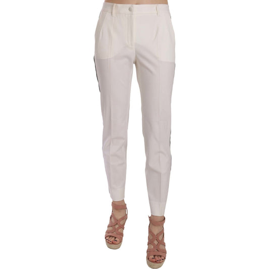 Dolce & Gabbana Elegant White Stripe Wool Tapered Trousers Dolce & Gabbana Gray