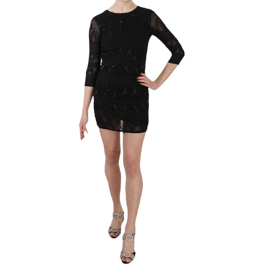 John Richmond Elegant Black Silk Mini Dress with Sequins John Richmond Rosy Brown