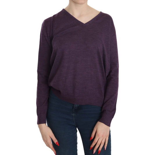 BYBLOS Elegant Purple V-Neck Wool Blouse BYBLOS Dark Slate Gray