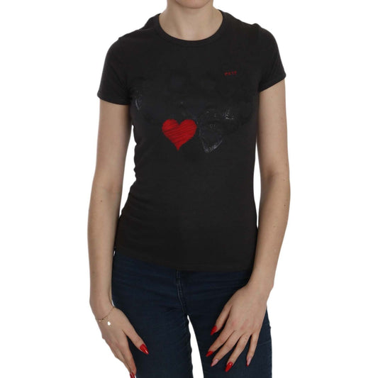 Exte Black Hearts Print Crew Neck Blouse Exte Rosy Brown