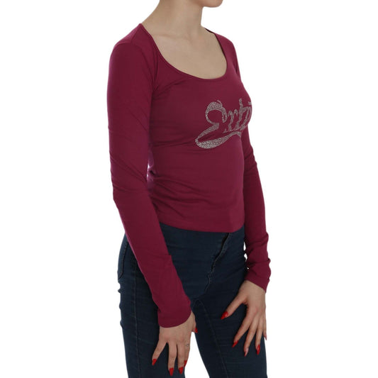 Exte Fuchsia Crystal Embellished U-Neck Blouse Exte Saddle Brown