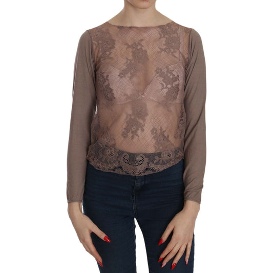 PINK MEMORIES Boat Neck Cotton Lace Blouse PINK MEMORIES Dim Gray