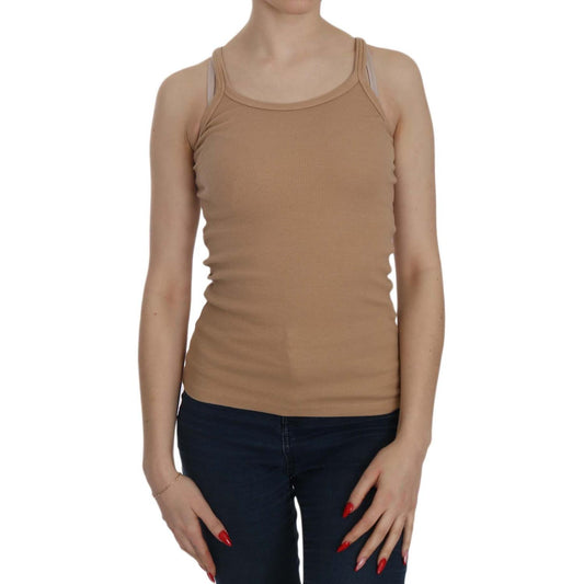 PINK MEMORIES Beige Cotton Spaghetti Strap Tank PINK MEMORIES Rosy Brown