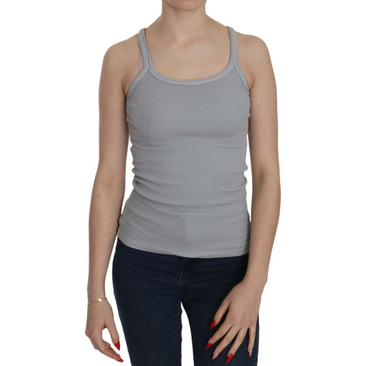 PINK MEMORIES Elegant Sleeveless Light Gray Cotton Blouse PINK MEMORIES Rosy Brown