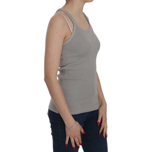 PINK MEMORIES Elegant Sleeveless Grey Cotton Blouse PINK MEMORIES Rosy Brown