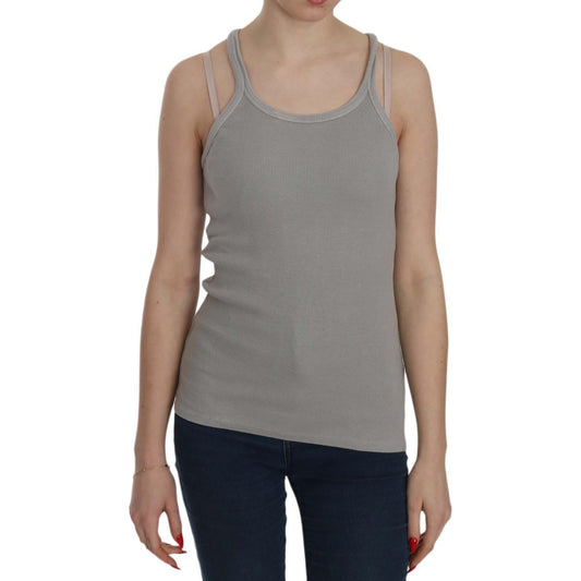 PINK MEMORIES Elegant Sleeveless Grey Cotton Blouse PINK MEMORIES Slate Gray