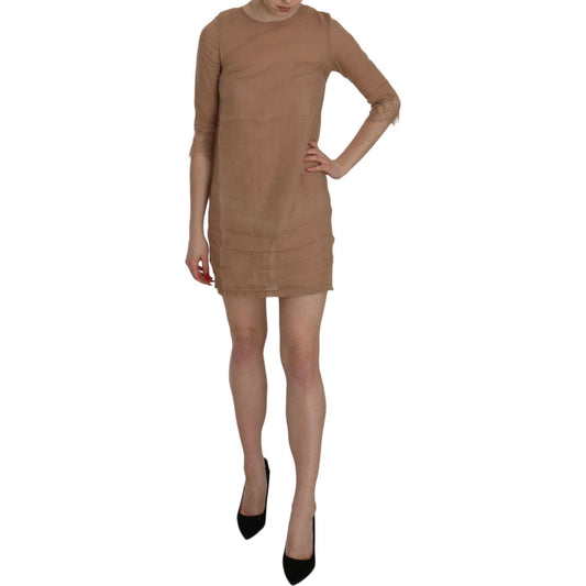 PINK MEMORIES Elegant Brown Shift Mini Dress PINK MEMORIES Dim Gray