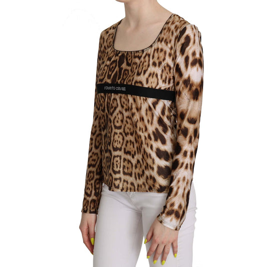 Roberto Cavalli Elegant Leopard Long Sleeve Top Roberto Cavalli Rosy Brown