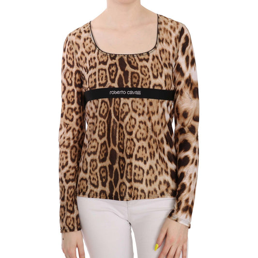 Roberto Cavalli Elegant Leopard Long Sleeve Top Roberto Cavalli Rosy Brown