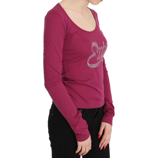 Exte Elegant Pink Crystal Embellished Long Sleeve Top Exte Maroon