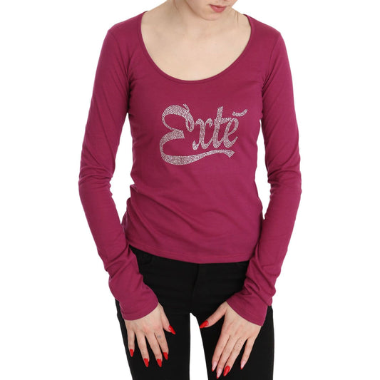 Exte Elegant Pink Crystal Embellished Long Sleeve Top Exte Maroon