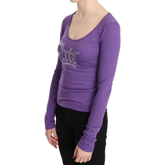 Exte Elegant Purple Crystal Embellished Long Sleeve Top Exte Dim Gray