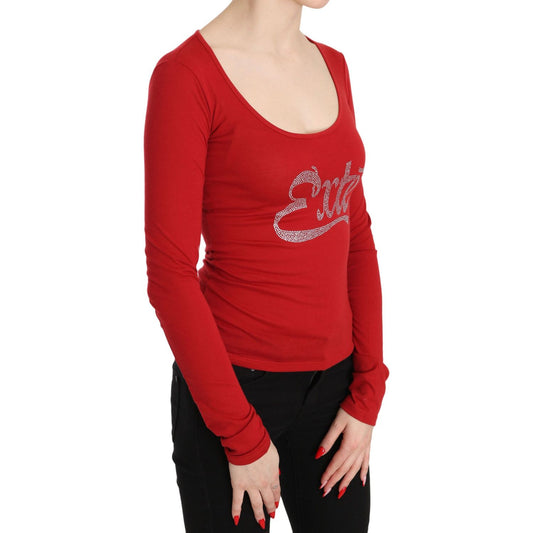 Exte Red Crystal Embellished Long Sleeve Top Exte Firebrick