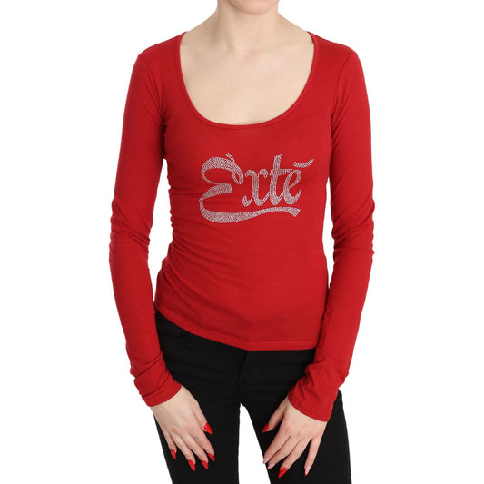 Exte Red Crystal Embellished Long Sleeve Top Exte Firebrick
