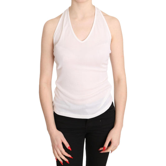 GF Ferre Elegant White Halter Casual Tank Top GF Ferre Bisque