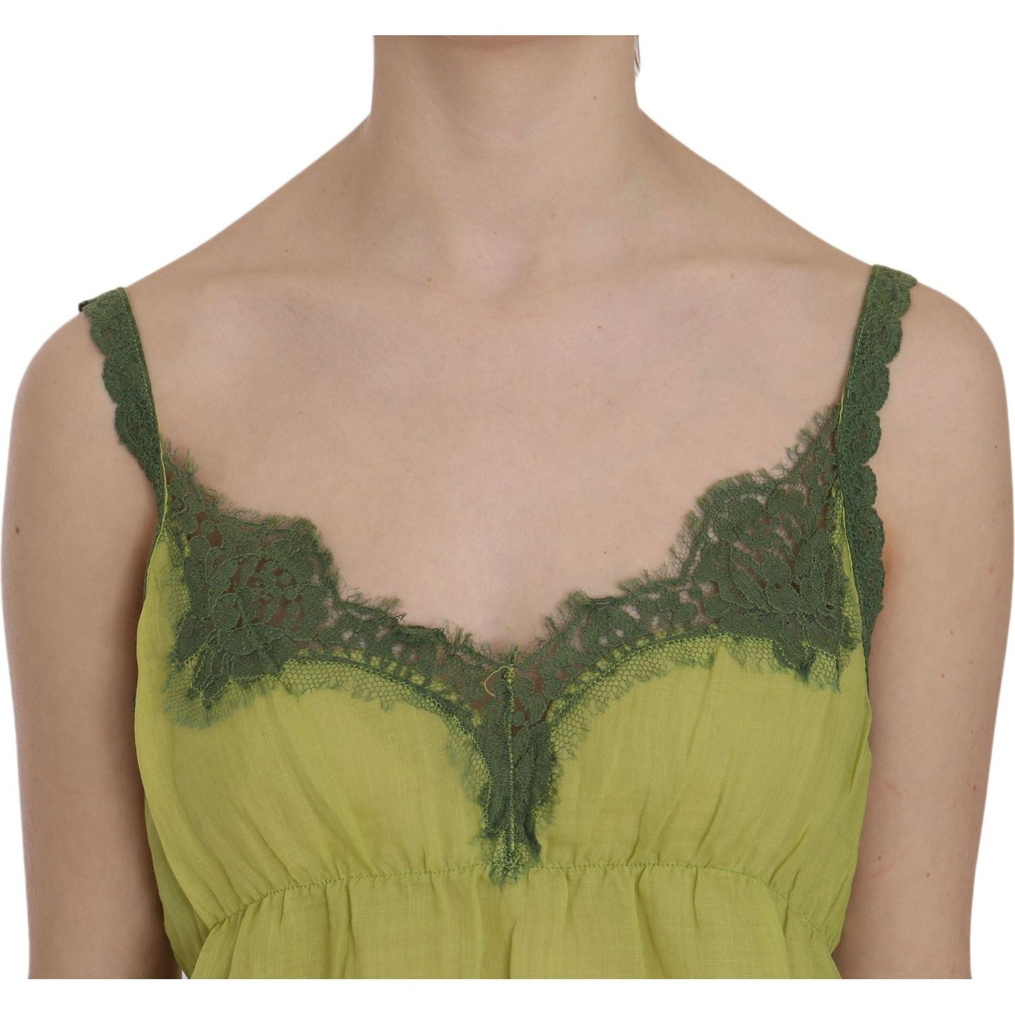 PINK MEMORIES Green Lace Spaghetti Strap Tank Top Blouse