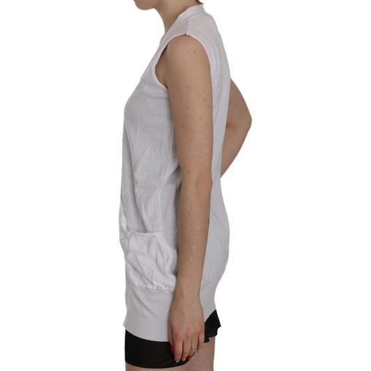 PINK MEMORIES Elegant Sleeveless Cotton Vest in Pristine White PINK MEMORIES Rosy Brown